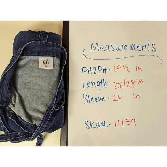 Cabi sz M Blue Waterfront Denim Button Up Shirt Bow Tie Collar Jean Chambray Top - Picture 16 of 16